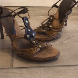 Copper and brown gladiator heels